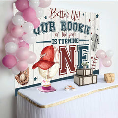 Lofaris Rookie of the Year First Birthday Backdrop, Baseball Theme One Year Old Party Banner
