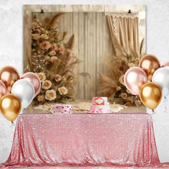 Lofaris Boho Fabric Drape Backdrop, Vertical Stripes and Rose Arrangement for Romantic Portrait