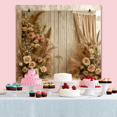 Lofaris Boho Fabric Drape Backdrop, Vertical Stripes and Rose Arrangement for Romantic Portrait