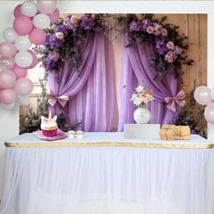 Lofaris Elegant Purple Wedding Backdrop, Floral Arch with Lavender Draping and Pink Bows Banner