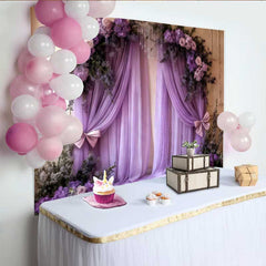 Lofaris Elegant Purple Wedding Backdrop, Floral Arch with Lavender Draping and Pink Bows Banner