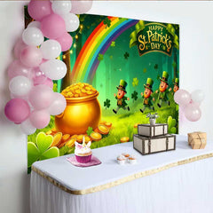 Lofaris Lucky Leprechaun Rainbow Backdrop, St Patricks Day Pot of Gold Forest Party Banner
