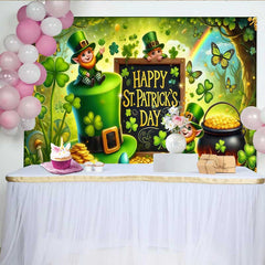 Lofaris Giant Leprechaun Hat Backdrop, St Patricks Day Pot of Gold and Shamrocks Banner