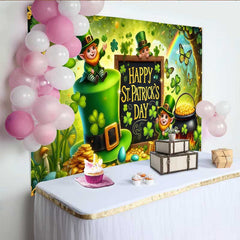 Lofaris Giant Leprechaun Hat Backdrop, St Patricks Day Pot of Gold and Shamrocks Banner