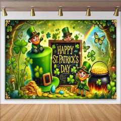 Lofaris Giant Leprechaun Hat Backdrop, St Patricks Day Pot of Gold and Shamrocks Banner