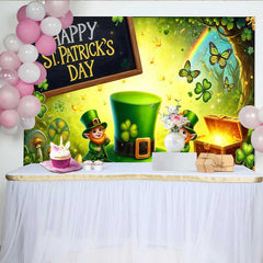 Lofaris Glowing St Patricks Day Treasure Backdrop, Leprechaun and Lucky Green Hat Banner