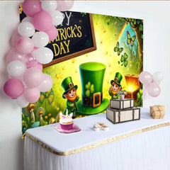 Lofaris Glowing St Patricks Day Treasure Backdrop, Leprechaun and Lucky Green Hat Banner