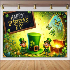 Lofaris Glowing St Patricks Day Treasure Backdrop, Leprechaun and Lucky Green Hat Banner