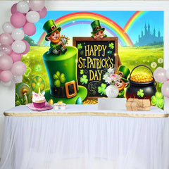 Lofaris St Patricks Day Castle Rainbow Backdrop, Lucky Leprechaun Field Party Banner
