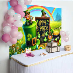 Lofaris St Patricks Day Castle Rainbow Backdrop, Lucky Leprechaun Field Party Banner