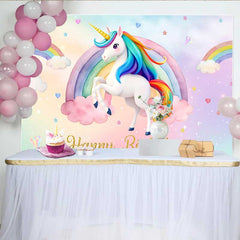Lofaris Watercolor Unicorn Rainbow Backdrop, Happy Birthday Clouds and Stars Party Banner