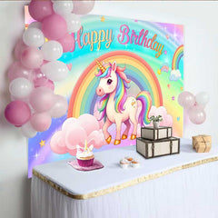 Lofaris Pastel Unicorn Rainbow Backdrop, Cute Birthday Cloud and Shooting Star Banner