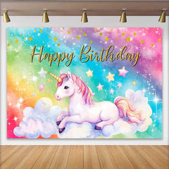 Lofaris Magical Unicorn Rainbow Backdrop, Sparkling Galaxy and Clouds Birthday Party Banner