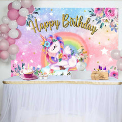 Lofaris Floral Unicorn Rose Backdrop, Sleeping Winged Unicorn and Pink Garden Birthday Banner