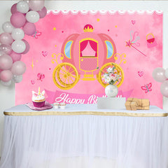 Lofaris Pink Princess Carriage Birthday Backdrop, Magical Fairy Tale Party Background with Butterfly and Wand