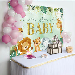 Lofaris Jungle Safari Animals Baby Shower Backdrop, Tropical Greenery and Gold Oh Baby Party Decor