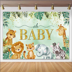 Lofaris Jungle Safari Animals Baby Shower Backdrop, Tropical Greenery and Gold Oh Baby Party Decor