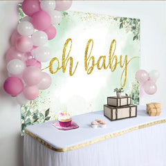 Lofaris Eucalyptus Greenery and Gold Glitter Baby Shower Backdrop, Elegant Oh Baby Party Decoration