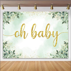 Lofaris Eucalyptus Greenery and Gold Glitter Baby Shower Backdrop, Elegant Oh Baby Party Decoration