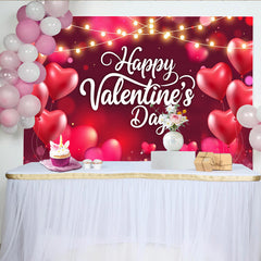 Lofaris Red Heart Balloons and Fairy Lights Valentines Day Backdrop, Romantic Bokeh Party Background