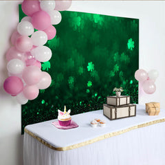 Lofaris Green Shamrock Bokeh St Patricks Day Backdrop, Lucky Clover Glitter Photography Background