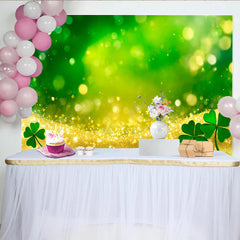 Lofaris Golden Glitter Wave and Green Shamrock St Patricks Day Backdrop, Lucky Clover Grass Background