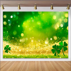 Lofaris Golden Glitter Wave and Green Shamrock St Patricks Day Backdrop, Lucky Clover Grass Background