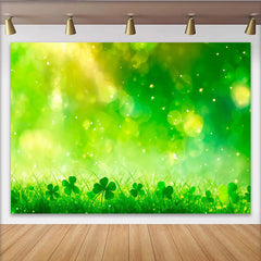 Lofaris St. Patrick's Day Backdrop, Vibrant Green Grass and Clovers Bokeh Party Decor