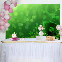 Lofaris St. Patrick's Day Backdrop, Green Leprechaun Hat and Clovers Lucky Decor