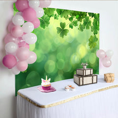 Lofaris St. Patrick's Day Backdrop, Hanging Clovers with Soft Green Bokeh Blur