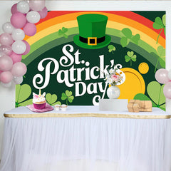 Lofaris St. Patrick's Day Backdrop, Rainbow and Leprechaun Hat Lucky Coins Decor