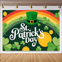 Lofaris St. Patrick's Day Backdrop, Rainbow and Leprechaun Hat Lucky Coins Decor
