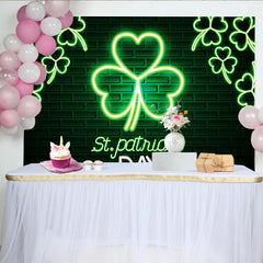 Lofaris St. Patrick's Day Backdrop, Neon Shamrock Sign on Brick Wall Background for Irish Pub Party and Nightclub