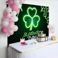 Lofaris St. Patrick's Day Backdrop, Neon Shamrock Sign on Brick Wall Background for Irish Pub Party and Nightclub