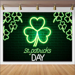 Lofaris St. Patrick's Day Backdrop, Neon Shamrock Sign on Brick Wall Background for Irish Pub Party and Nightclub
