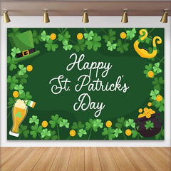 Lofaris St. Patrick's Day Backdrop, Happy St. Patrick's Day Frame with Harp and Leprechaun Hat for Irish Party
