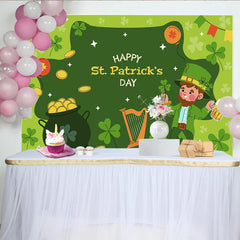 Lofaris St. Patrick's Day Backdrop, Lucky Leprechaun with Pot of Gold and Shamrocks Party Decoration