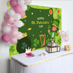 Lofaris St. Patrick's Day Backdrop, Lucky Leprechaun with Pot of Gold and Shamrocks Party Decoration