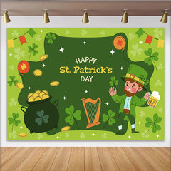 Lofaris St. Patrick's Day Backdrop, Lucky Leprechaun with Pot of Gold and Shamrocks Party Decoration