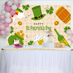 Lofaris St. Patrick's Day Backdrop, Cartoon Rainbow and Luck Pot of Gold with Beer and Green Hat