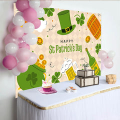 Lofaris St. Patrick's Day Backdrop, Cartoon Rainbow and Luck Pot of Gold with Beer and Green Hat