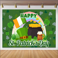 Lofaris St. Patrick Day Pot of Gold and Rainbow Backdrop, Lucky Clover Irish Party Decor