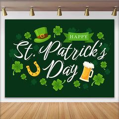 Lofaris St. Patrick Day Horseshoe and Beer Mug Backdrop, Green Lucky Shamrock Party Decor