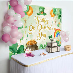 Lofaris Watercolor St. Patrick Day Shamrock and Gold Backdrop, Elegant Lucky Clover Party Decor