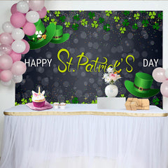 Lofaris Glitter St. Patrick Day Green Hat and Shamrock Backdrop, Night Bokeh Party Decor