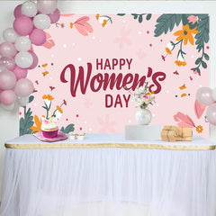 Lofaris International Women Day Hand Drawn Floral Backdrop, Pink Botanical Party Decor