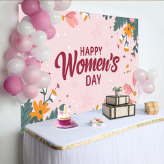 Lofaris International Women Day Hand Drawn Floral Backdrop, Pink Botanical Party Decor