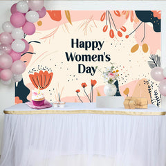 Lofaris Happy Womens Day Abstract Botanical Backdrop, Modern Earth Tone Party Decor, Artistic Floral Celebration Background
