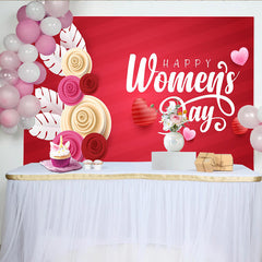 Lofaris Happy Womens Day Paper Cut Roses Backdrop, Elegant Red Floral Party Decor, 3D Flower Celebration Background