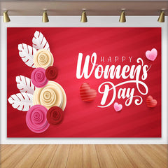 Lofaris Happy Womens Day Paper Cut Roses Backdrop, Elegant Red Floral Party Decor, 3D Flower Celebration Background